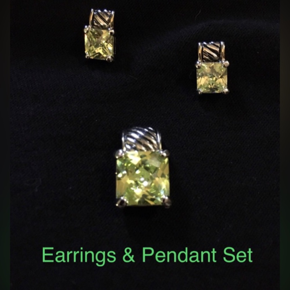 Peridot Look Earrings and Pendant Set -VGUC